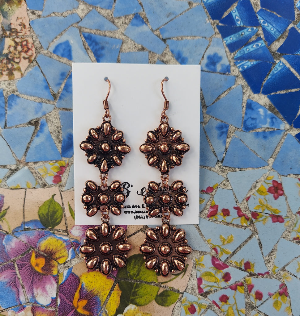 Bronze Flower Concho Dangle Earrings