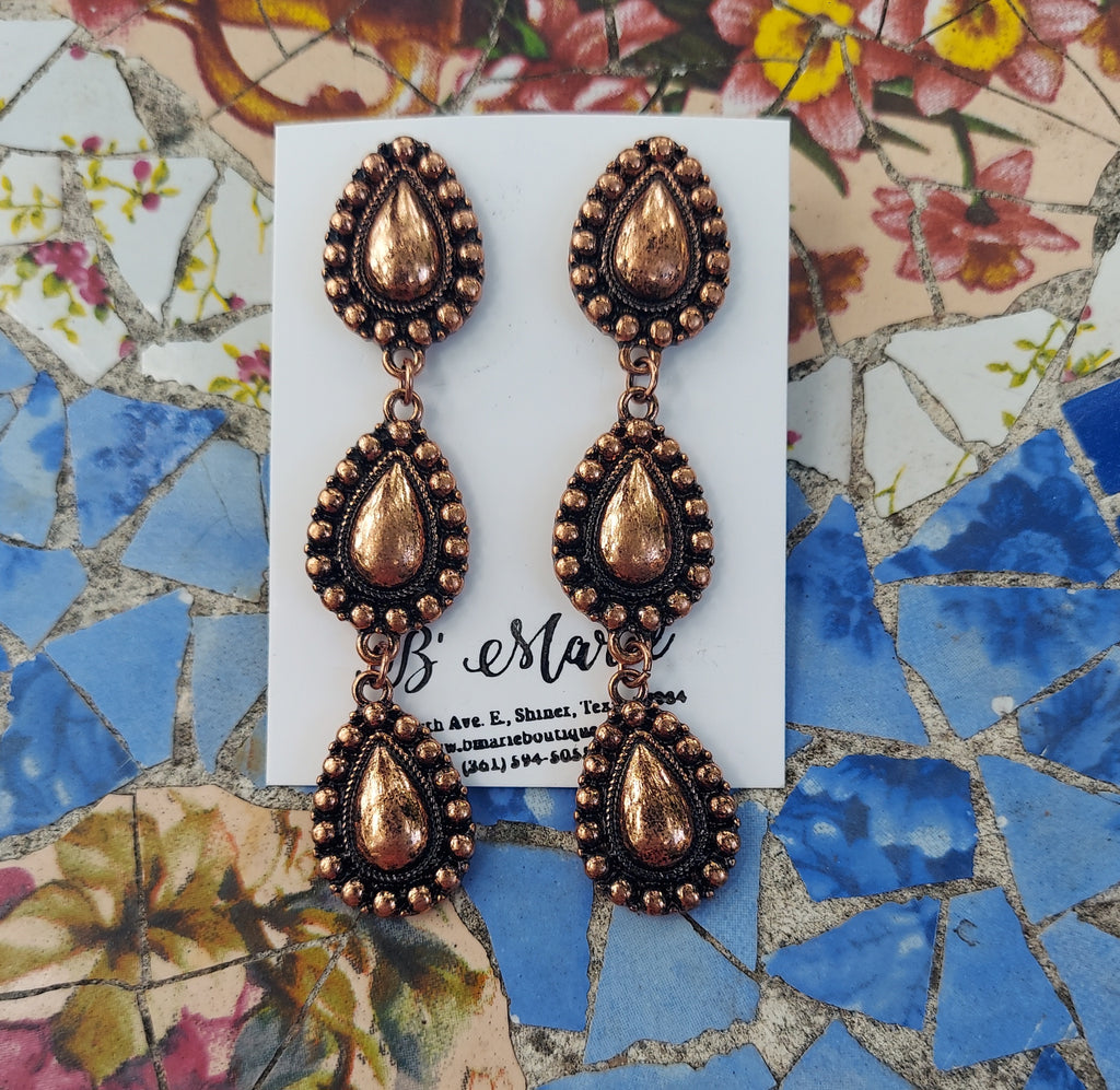 Bronze Oval Concho Dangle Earrings