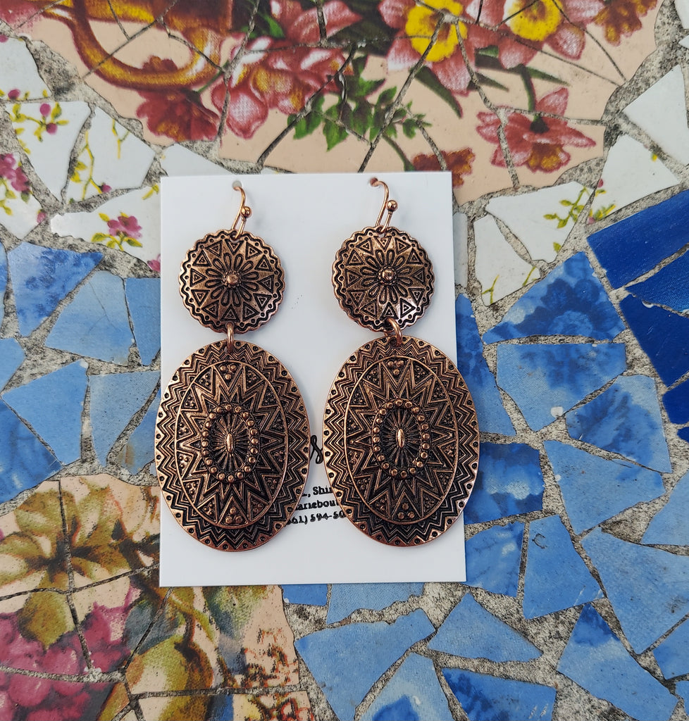 Bronze Concho Dangle Earrings