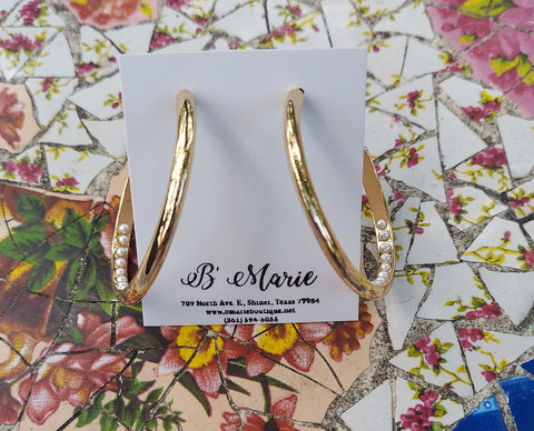 Gold/Pearl Beaded Hoop Earrings