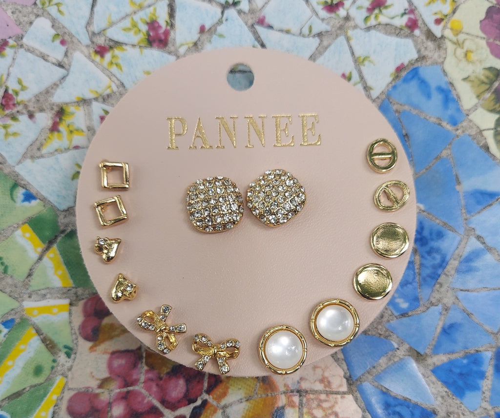 Square Rhinestone Stud Earring Set