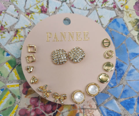 Square Rhinestone Stud Earring Set