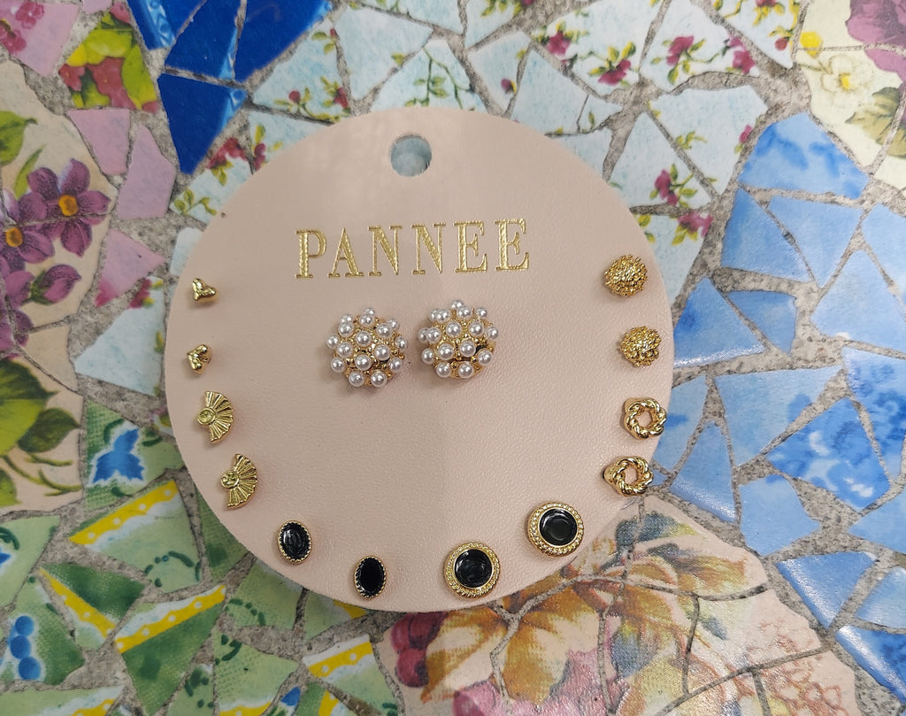 Pearl/Black Stud Earring Set