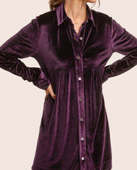 Soft Velvet Mini Dress With Front Buttons