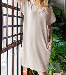 Solid Dolman Short Sleeve Dress