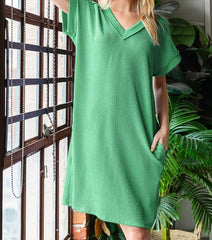 Solid Dolman Short Sleeve Dress