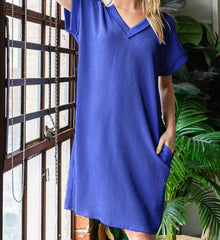 Solid Dolman Short Sleeve Dress