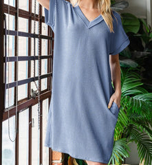 Solid Dolman Short Sleeve Dress