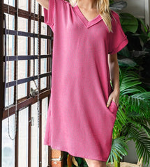 Solid Dolman Short Sleeve Dress