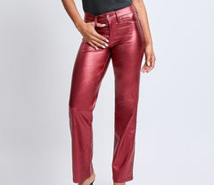 High-Rise Straight Leg Metallic Pants