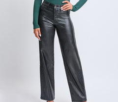 High-Rise Straight Leg Metallic Pants