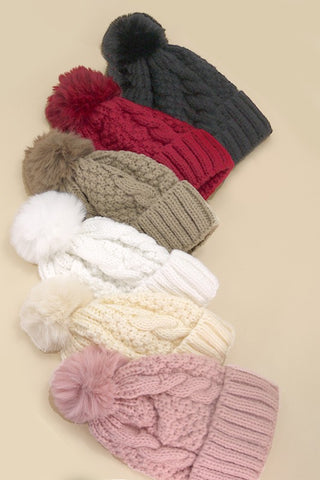 Cable Knot Pom Pom Beanie