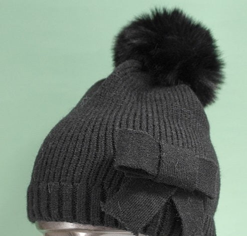 Bow Pom Pom Beanie Hat