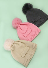 Bow Pom Pom Beanie Hat