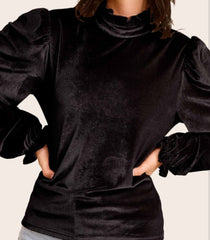 Soft Velvet Long Puff Sleeve Top