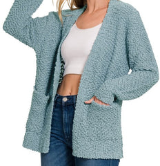 Popcorn Sweater With Pockets