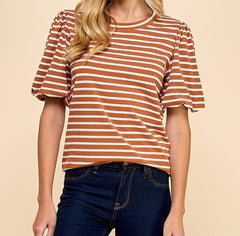 Stripe Top With Balloon Sleeves