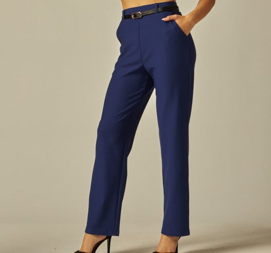 Stretchy Belted Side Pocket Pants