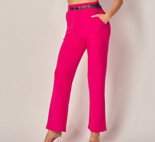 Stretchy Belted Side Pocket Pants