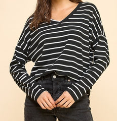 Striped V-Neck Long Sleeve Top