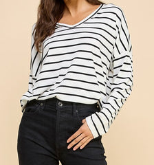 Striped V-Neck Long Sleeve Top