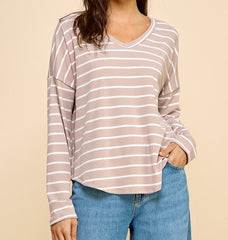 Striped V-Neck Long Sleeve Top