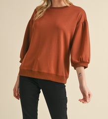 Solid 3/4 Peasant Sleeve Sweatshirt Top