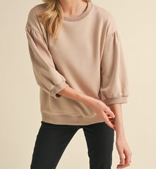 Solid 3/4 Peasant Sleeve Sweatshirt Top