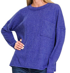 Ribbed Sweater Pocket Top