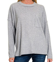 Ribbed Sweater Pocket Top