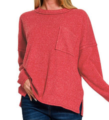 Ribbed Sweater Pocket Top