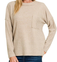 Ribbed Sweater Pocket Top