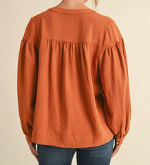 Solid Puffed Long Sleeve Top