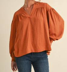 Solid Puffed Long Sleeve Top