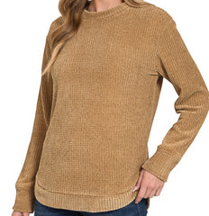 Chenille Waffle Round Neck Sweater