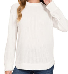 Chenille Waffle Round Neck Sweater