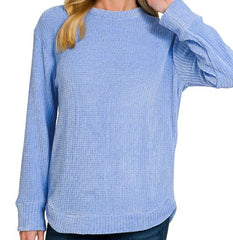 Chenille Waffle Round Neck Sweater
