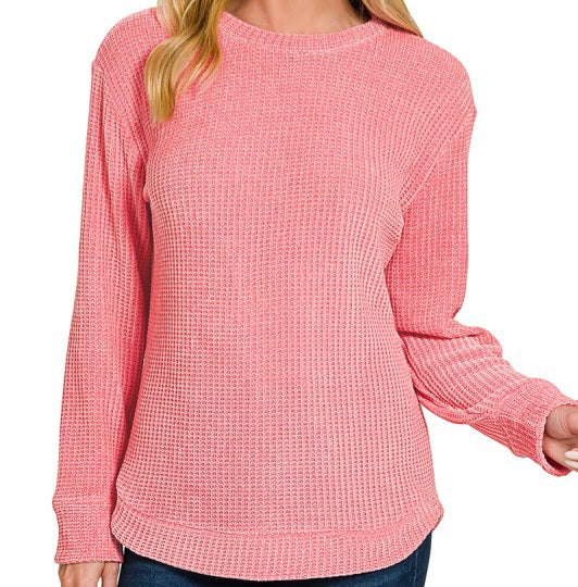 Chenille Waffle Round Neck Sweater
