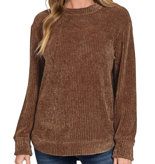 Chenille Waffle Round Neck Sweater