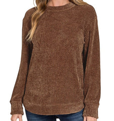 Chenille Waffle Round Neck Sweater