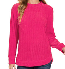 Chenille Waffle Round Neck Sweater