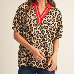 Color Contrast Detail Leopard Top