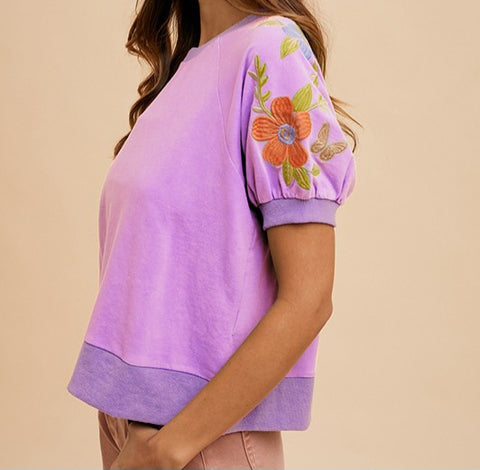 Mineral Wash Floral Embroidered Sweatshirt