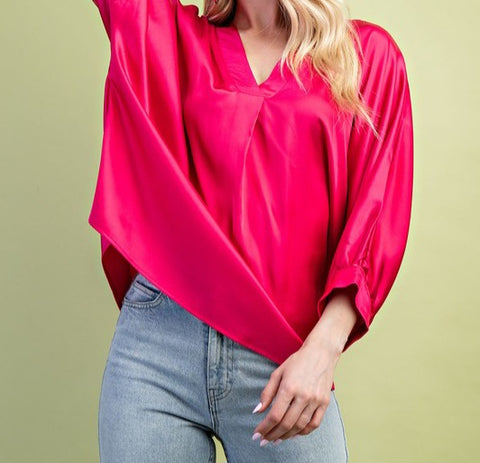 Satin V-Neck Loose Fit Top