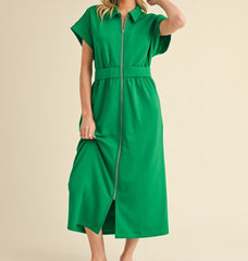 Front Zip Up Midi Dress