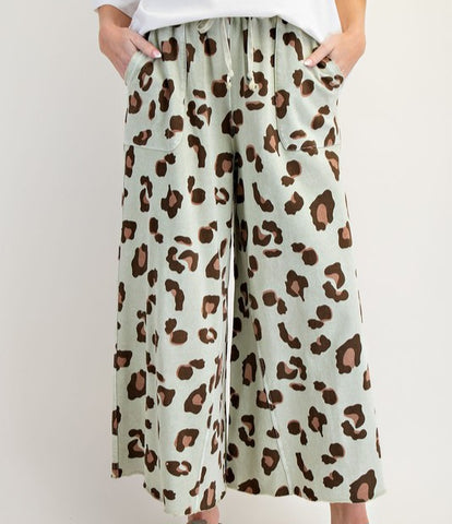 Animal Printed Mineral Washed Knit Pants