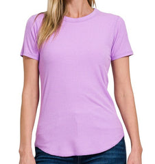 Solid Ribbed Round Neck Tee