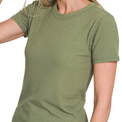 Solid Ribbed Round Neck Tee