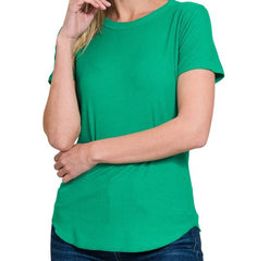 Solid Ribbed Round Neck Tee