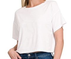 Solid Round Neck Crop Tee